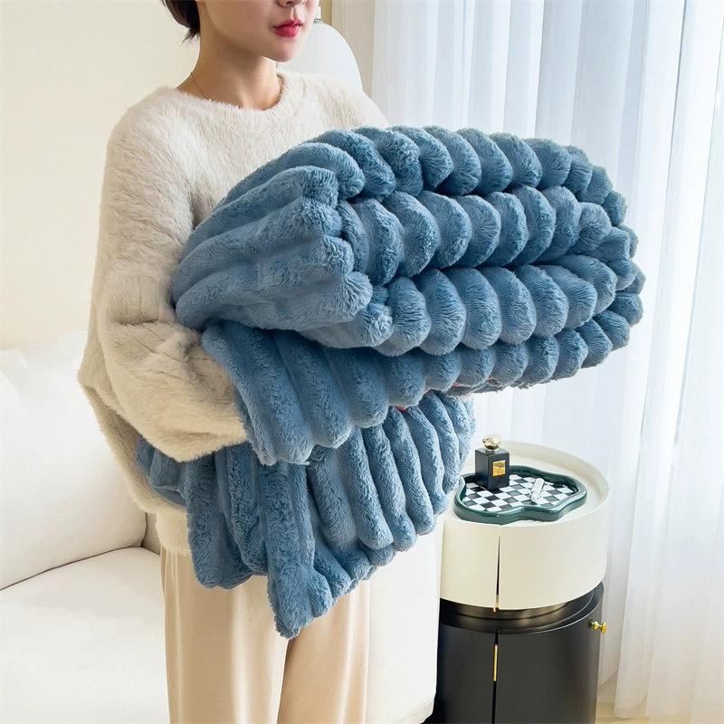 Soft Reversible Rabbit Blanket 1 Piece Warm Blanket Antistatic Bedroom Guest Room Living Room Sofa Set