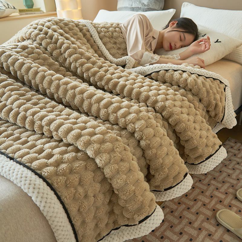 Thickened nap blanket double layer with turtle back design made of velvet Suitable for bed or sofa