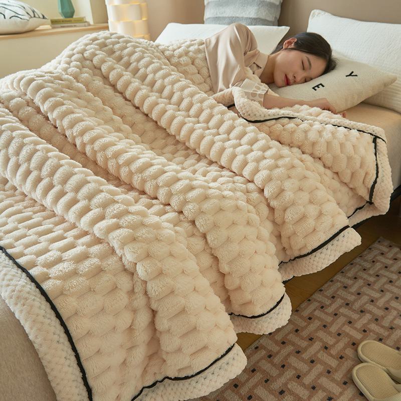 Thickened nap blanket double layer with turtle back design made of velvet Suitable for bed or sofa