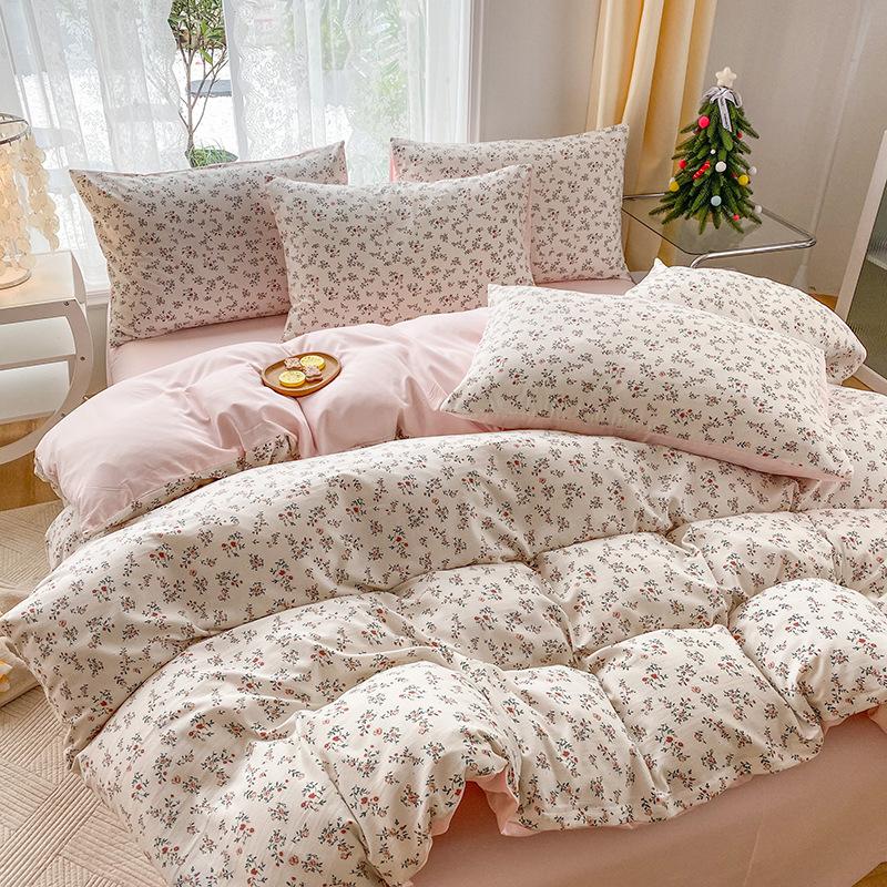 Printed Queen Size Double Bed 4 Piece Comforter Set Botanical Pattern Apartment Dormitory All Season Bedding Comforter