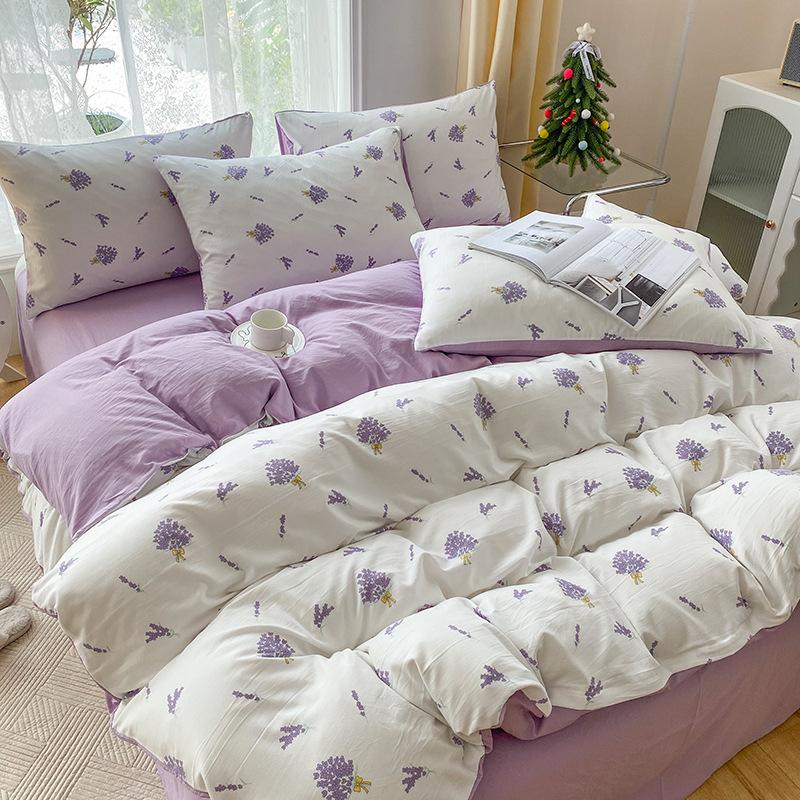 Printed Queen Size Double Bed 4 Piece Comforter Set Botanical Pattern Apartment Dormitory All Season Bedding Comforter