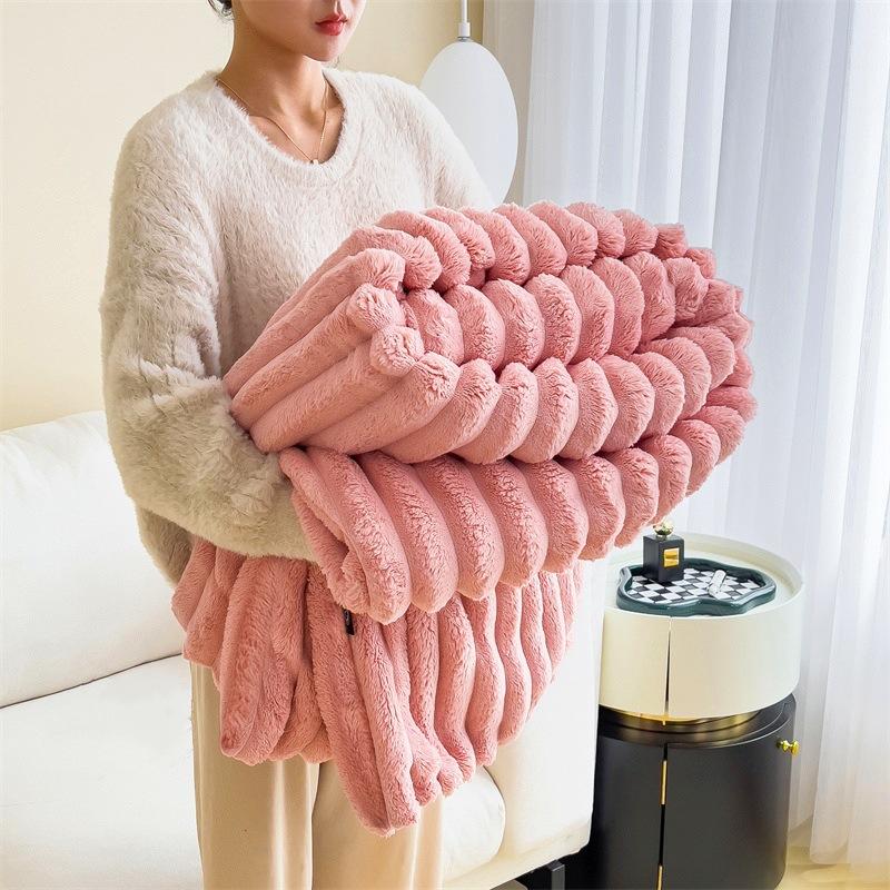 Soft Reversible Rabbit Blanket 1 Piece Warm Blanket Antistatic Bedroom Guest Room Living Room Sofa Set