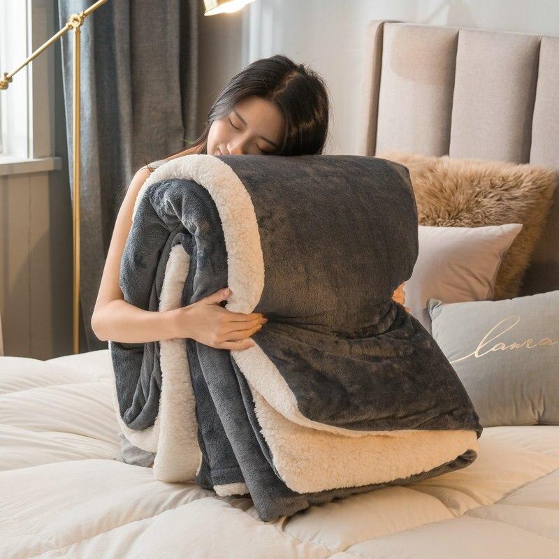 Adult Thickened Warm Winter Fleece Blanket Winter Double Sided Solid Color Travel Office Blanket Sofa Blanket