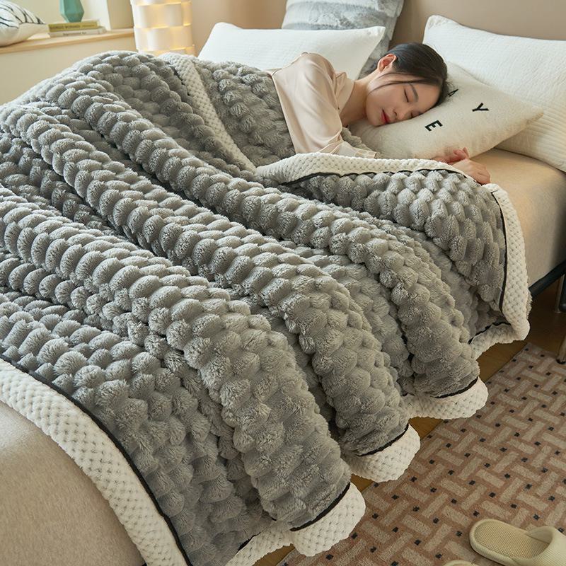 Thickened nap blanket double layer with turtle back design made of velvet Suitable for bed or sofa