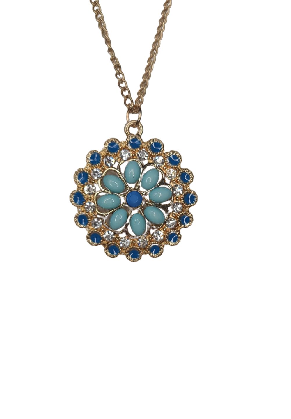 Necklace Gold Blue Flower 8