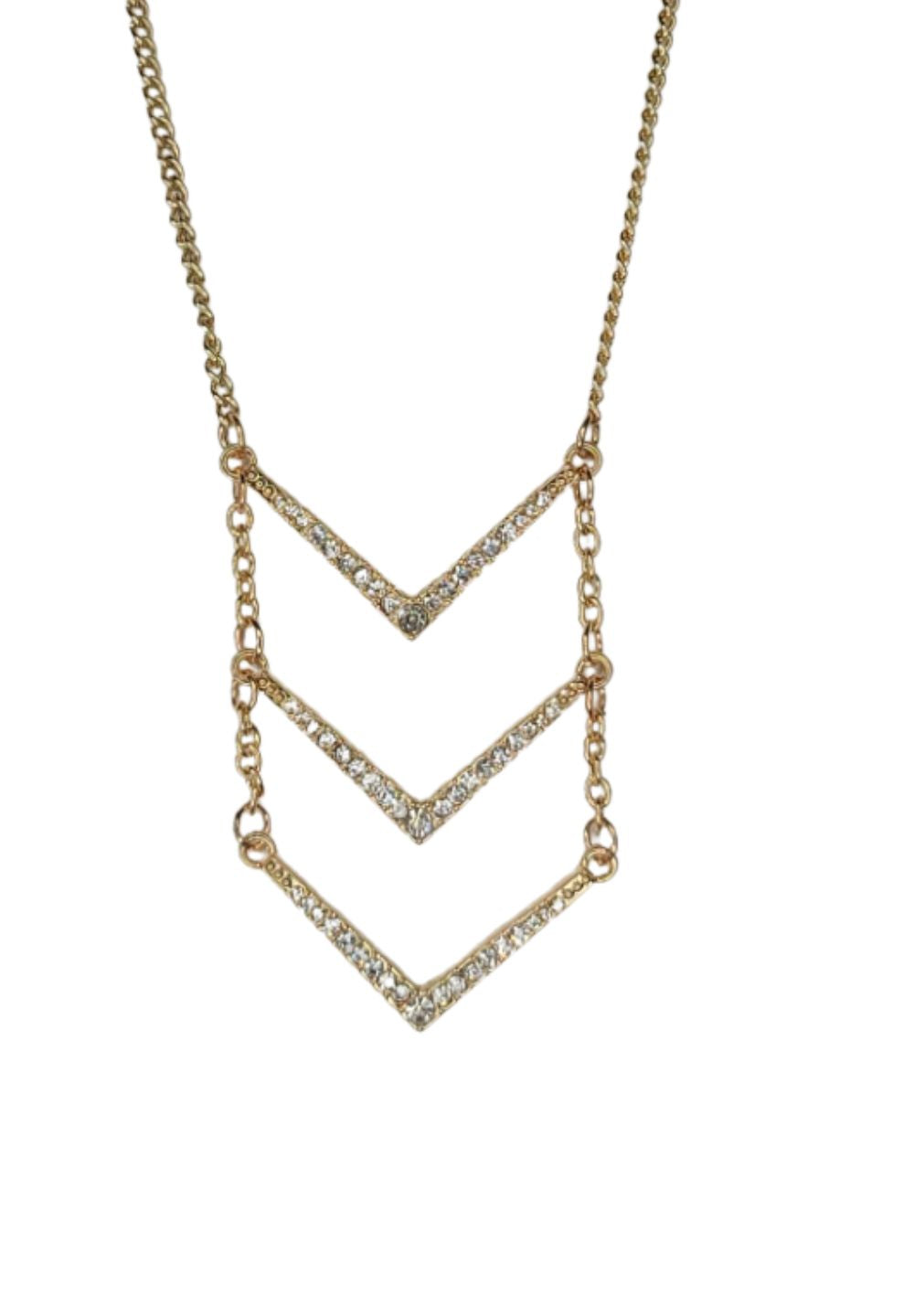 Necklace Gold V Rhinestone 14