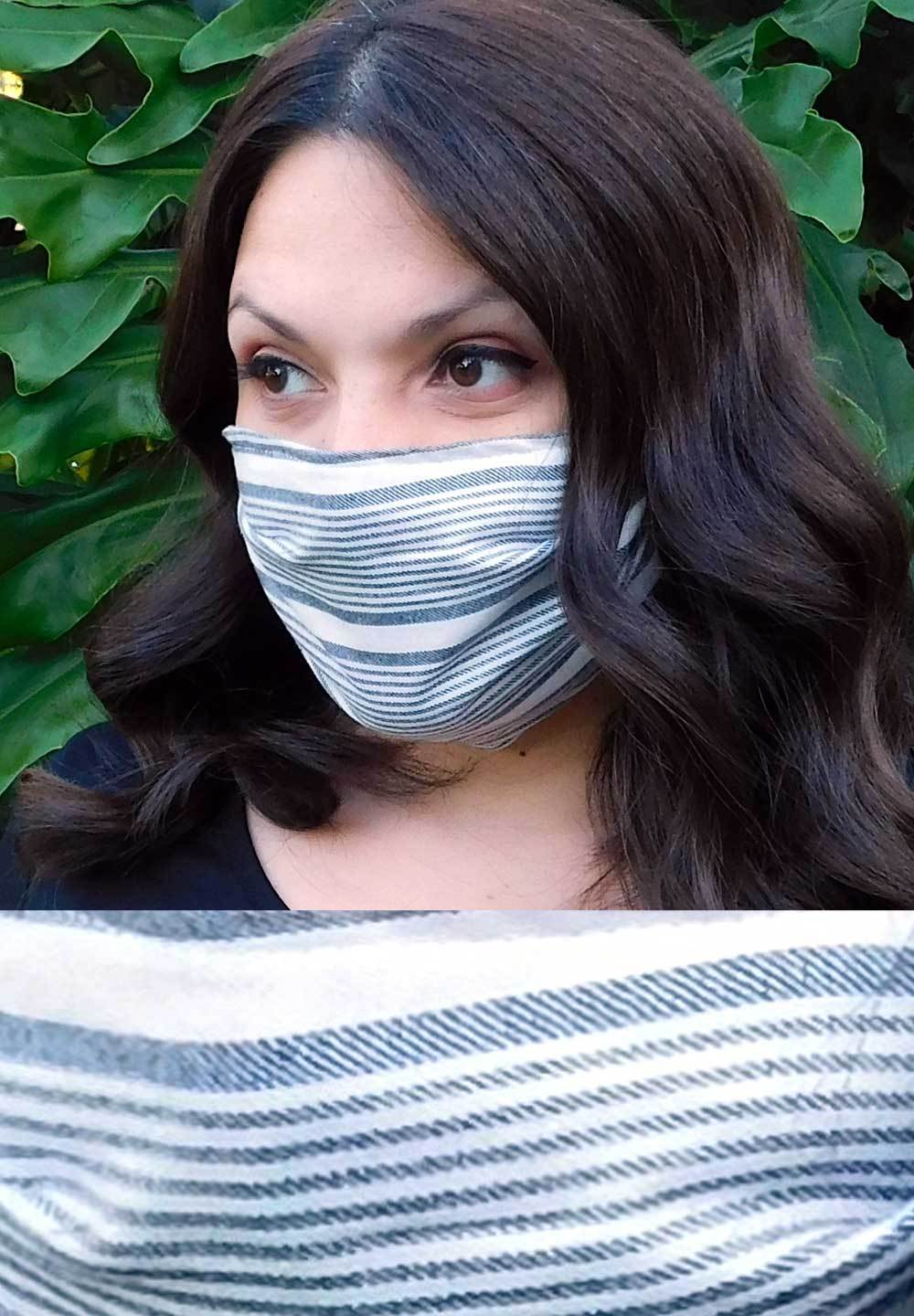 Grey Stripe Linen Mask