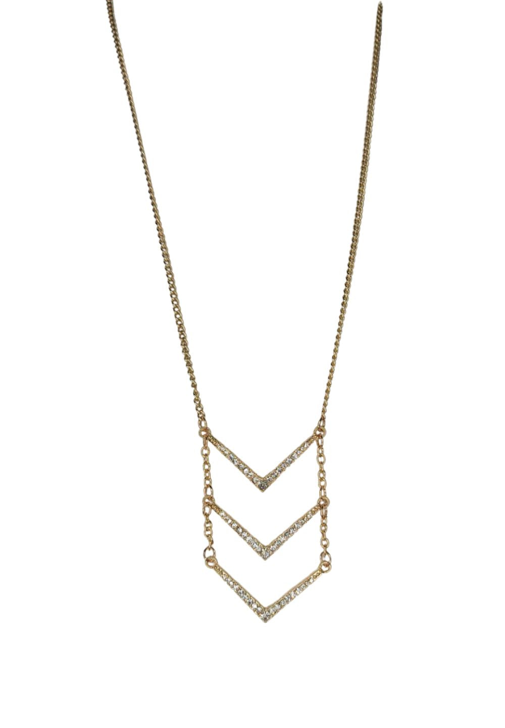 Necklace Gold V Rhinestone 14