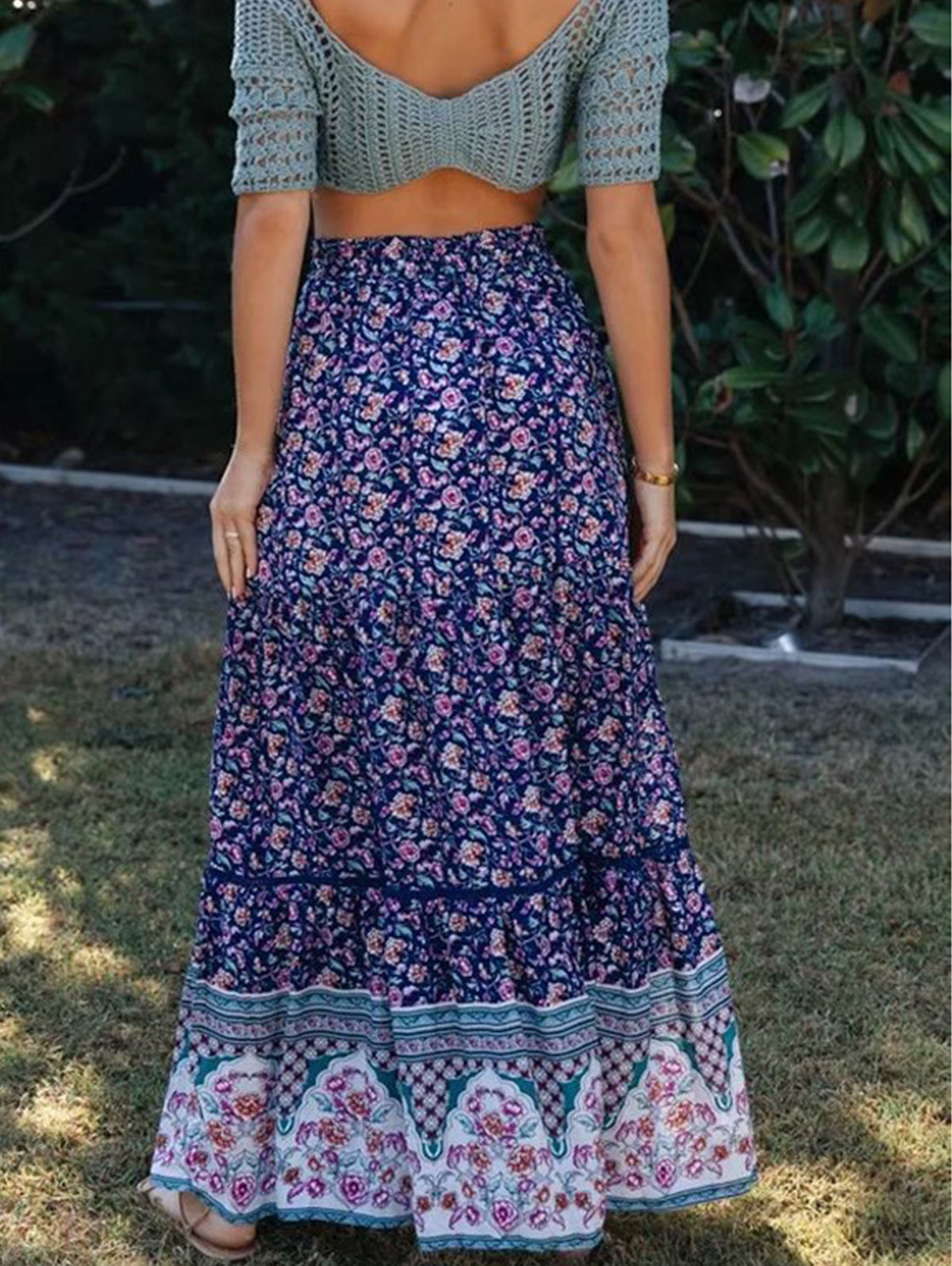 Bohemian Floral Print Large Hem Skirt