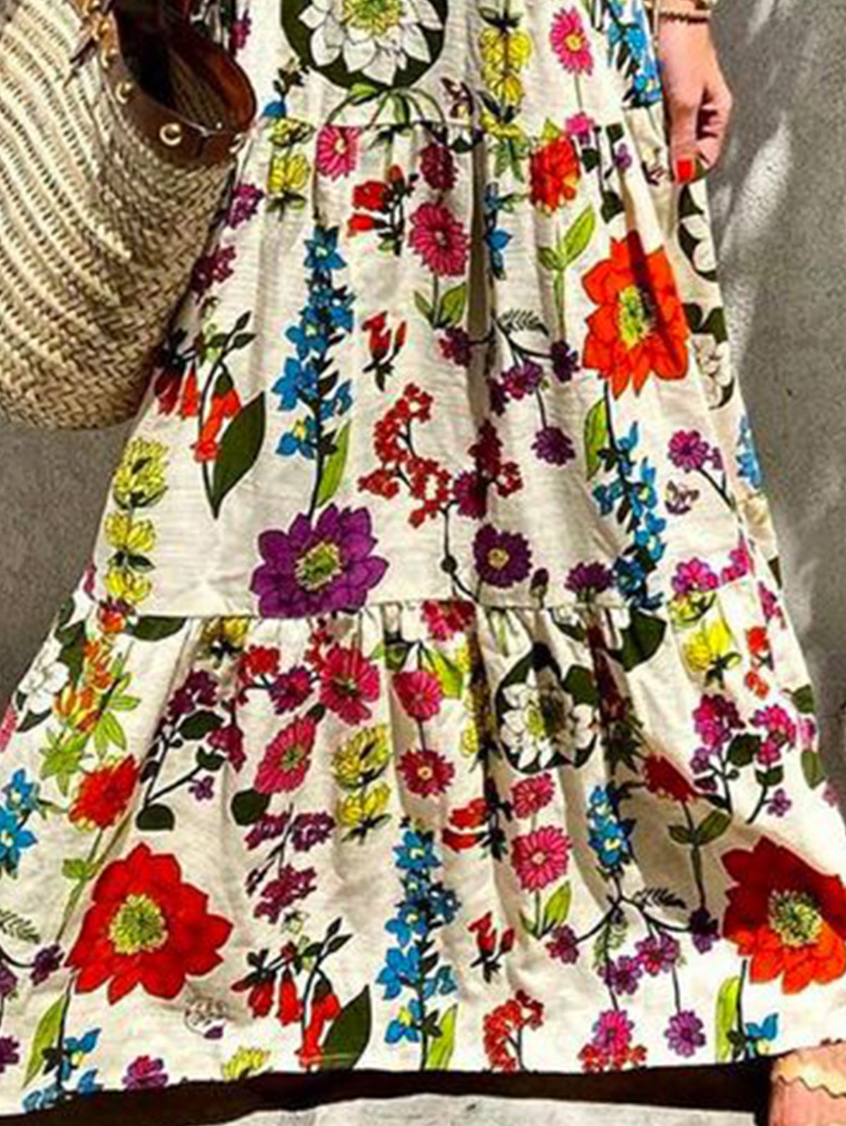 Bohemian Floral Big Swing Tiered Hem Maxi Skirt