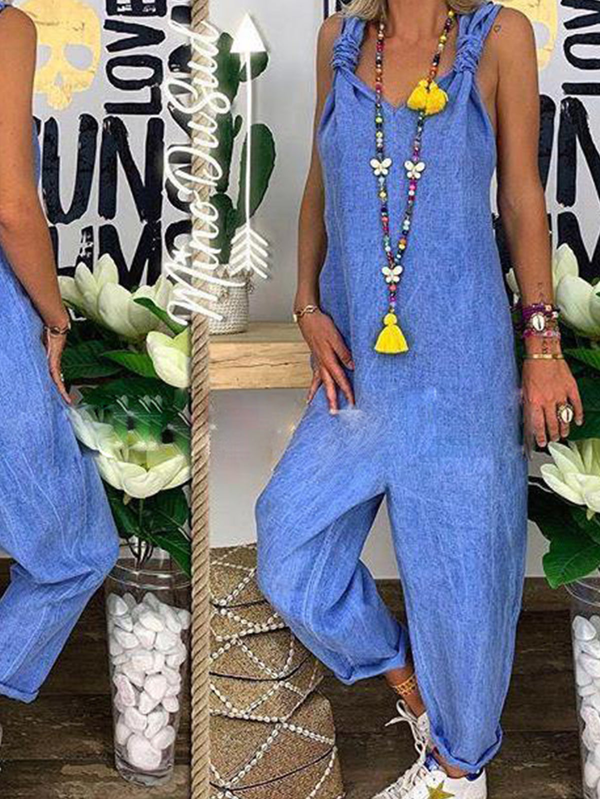 Casual Solid Sleeveless Overall Jumpsuit