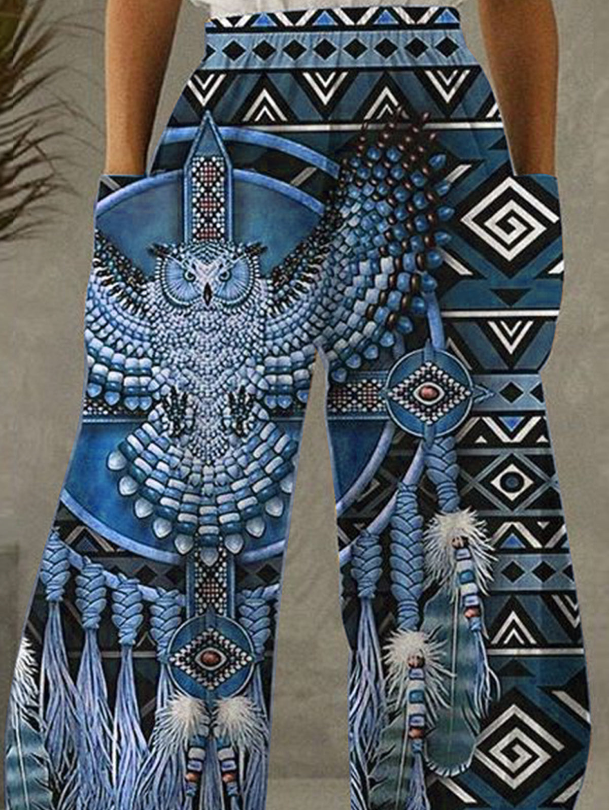 Tribal Style Owl Pattern Elastic Pants