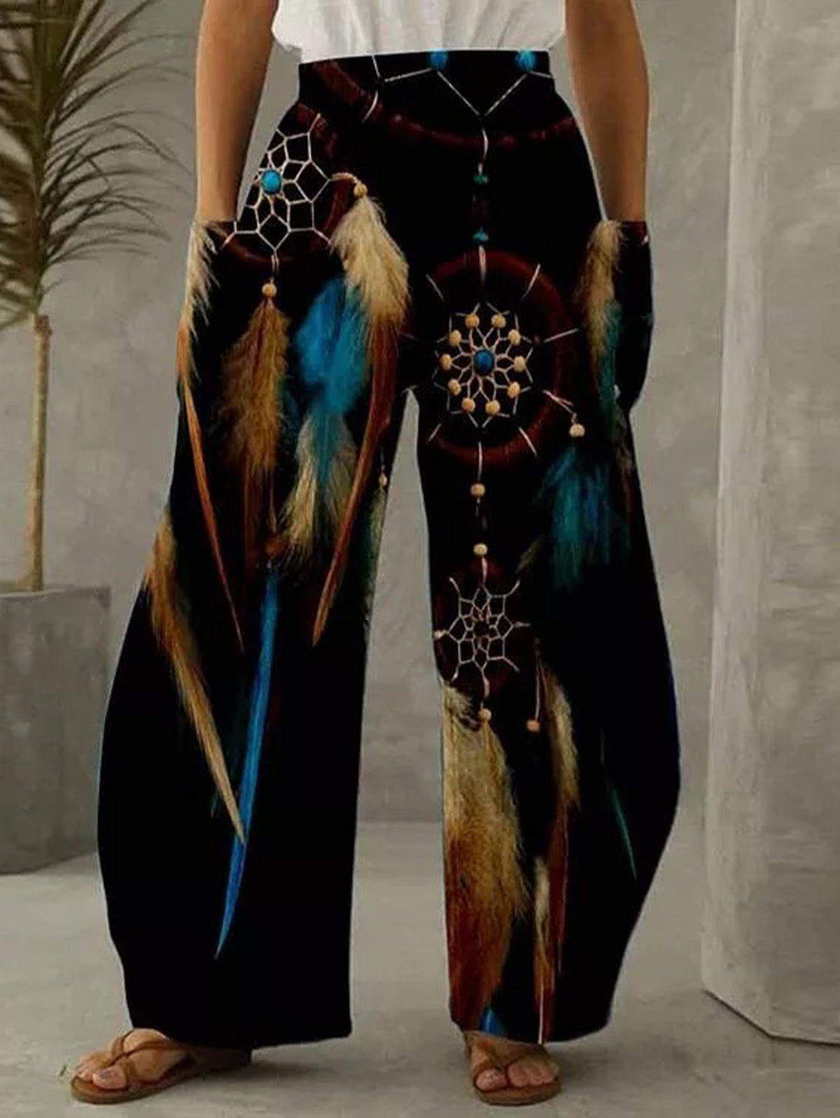 Elastic Waist Allover Print Wide Leg Pants