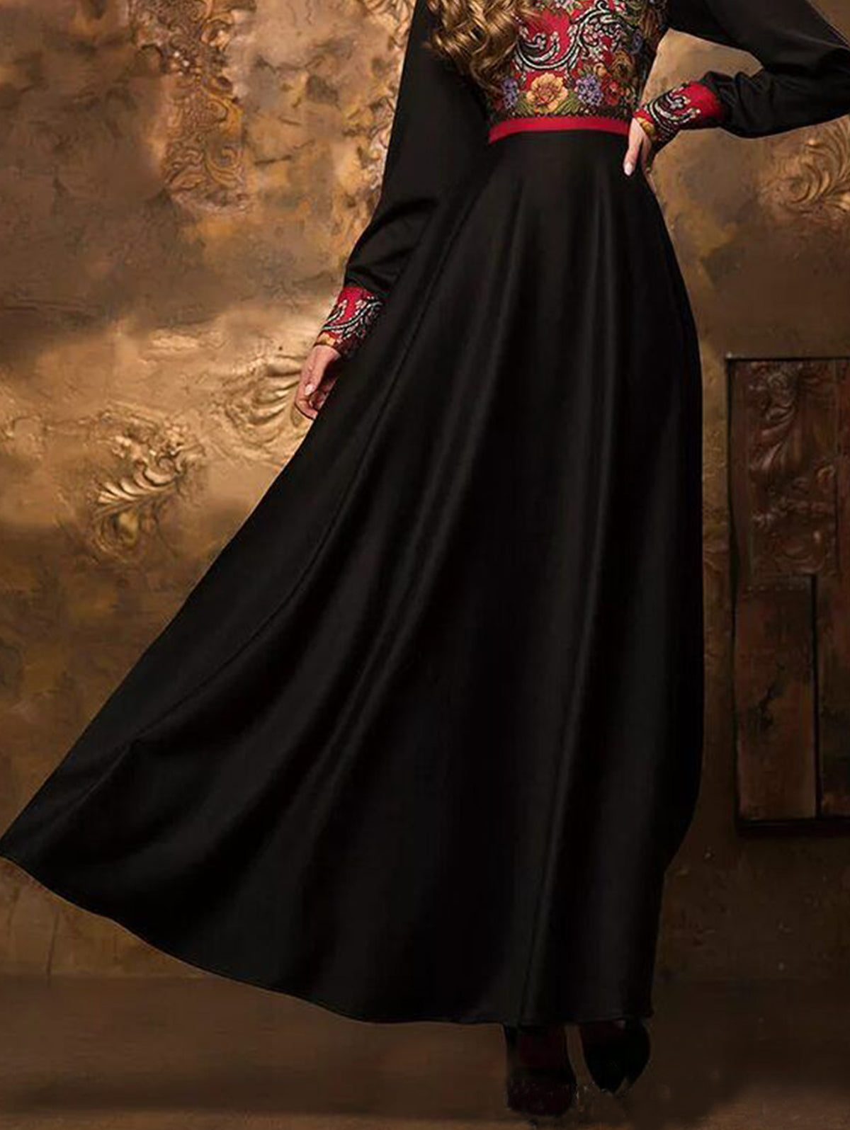 Elegant Ethnic Crew Neck High Waist Maxi Dress