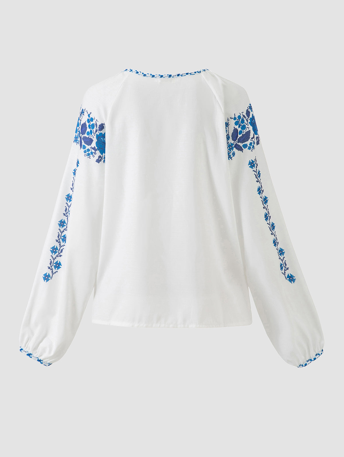 Crew Neck Tassel Detail Lantern Sleeve Printed Top