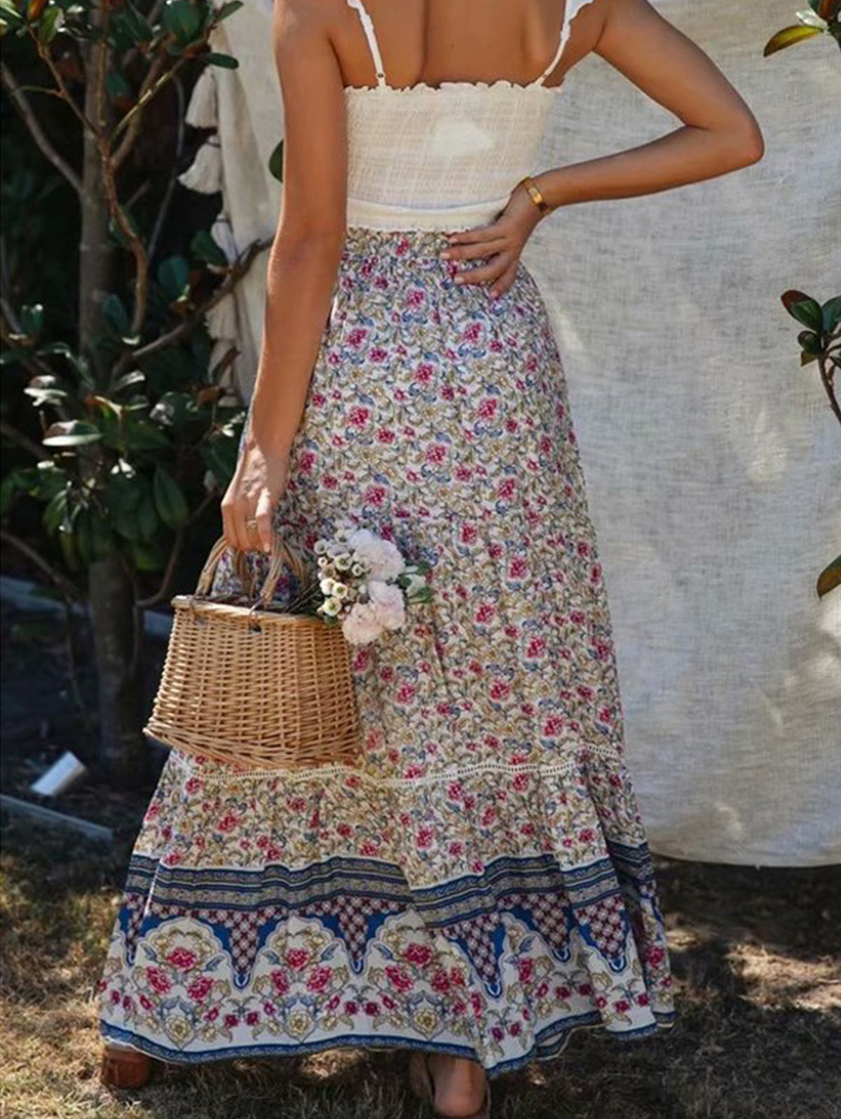 Bohemian Floral Print Large Hem Skirt