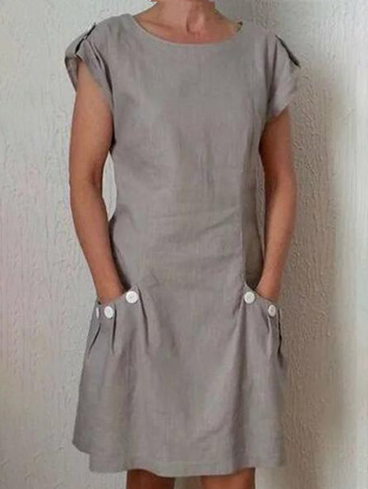 Casual Plain Epaulet Detail Short Sleeve Dual Pocket Midi Dress