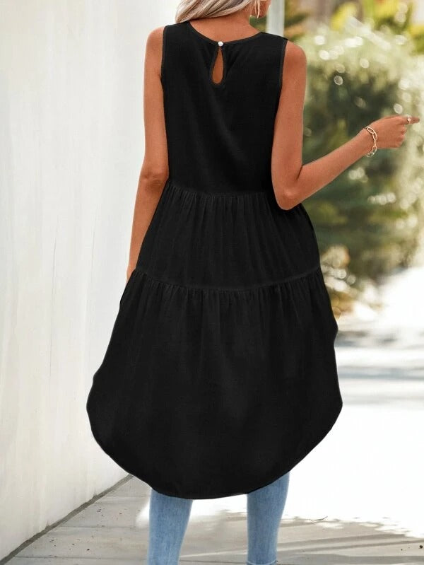 Solid Ruffle Hem Sleeveless Babydoll Blouse