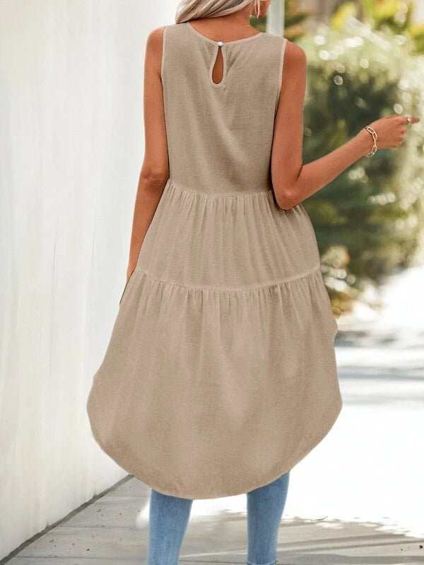 Solid Ruffle Hem Sleeveless Babydoll Blouse