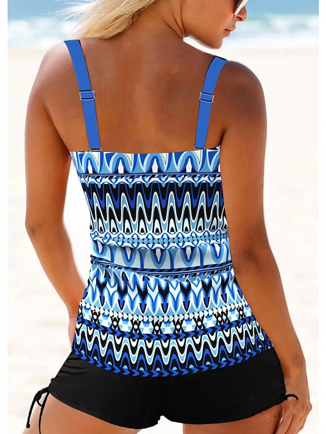 Women's Swimwear Tankini 2 Piece Normal Swimsuit 2 Piece Printing Geometic Blue Sky Blue Bathing Suits Sports Beach Wear Summer
#9494741