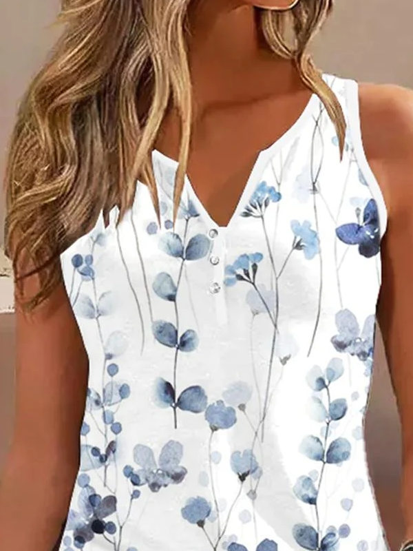 Casual Floral Loose Cotton Tank Top