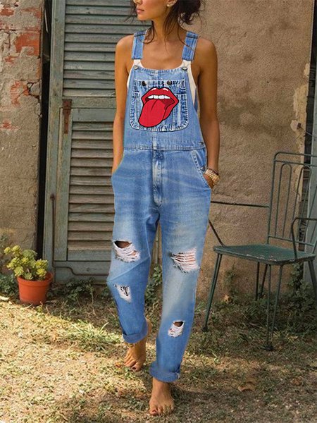 Casual Hip-hop Denim Jumpsuit