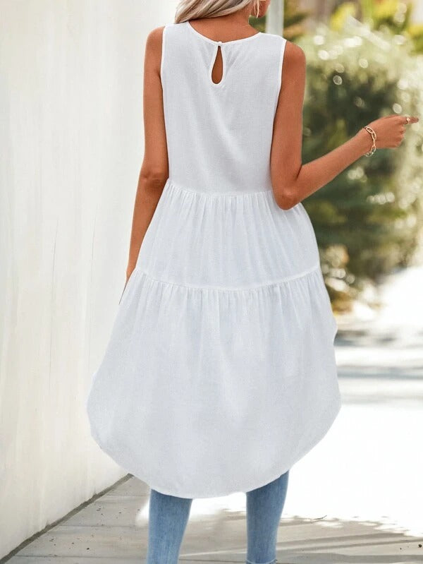 Solid Ruffle Hem Sleeveless Babydoll Blouse