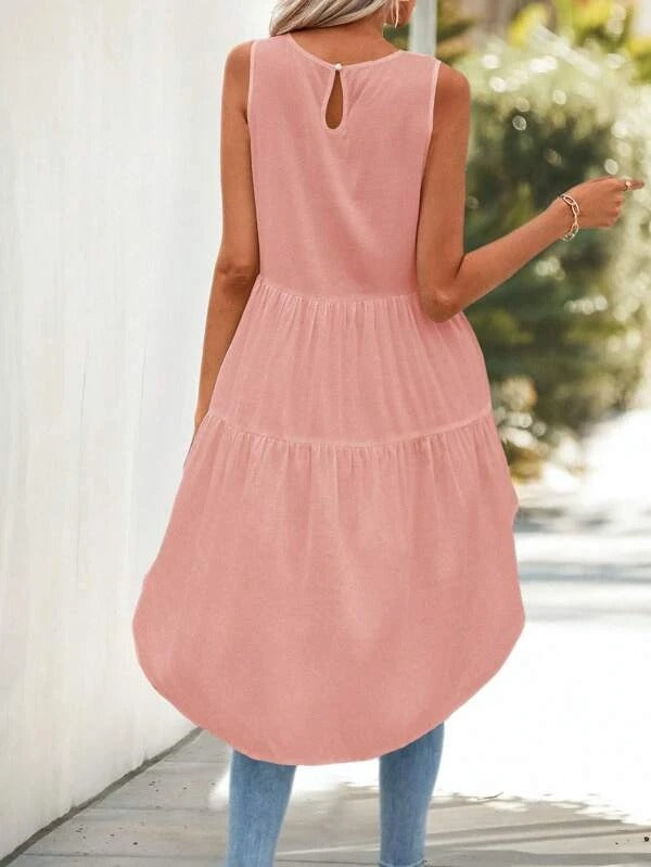 Solid Ruffle Hem Sleeveless Babydoll Blouse