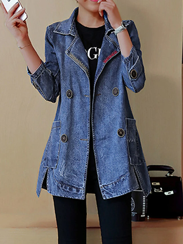 Lapel Collar Plain Casual Denim Jacket