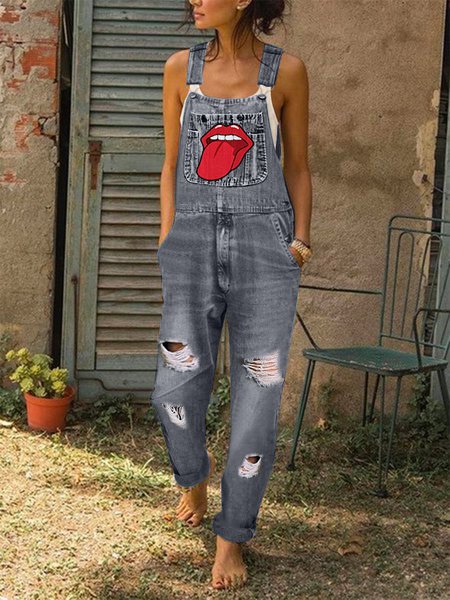 Casual Hip-hop Denim Jumpsuit