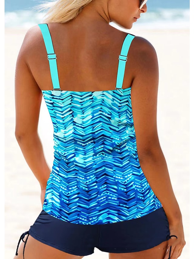 Women's Swimwear Tankini 2 Piece Normal Swimsuit 2 Piece Printing Geometic Blue Sky Blue Bathing Suits Sports Beach Wear Summer
#9494741