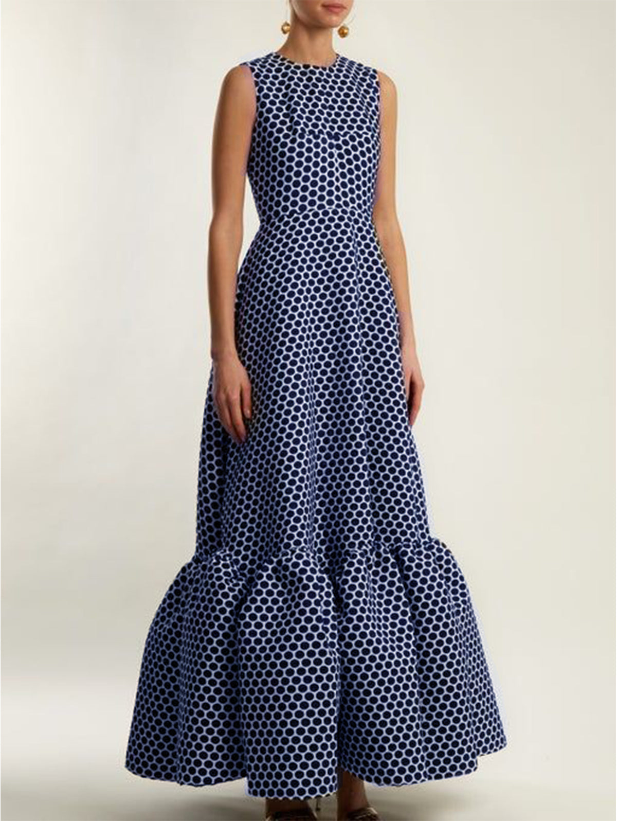 Fashion Polka Dot Print Sleeveless A Line Maxi Tank Dress