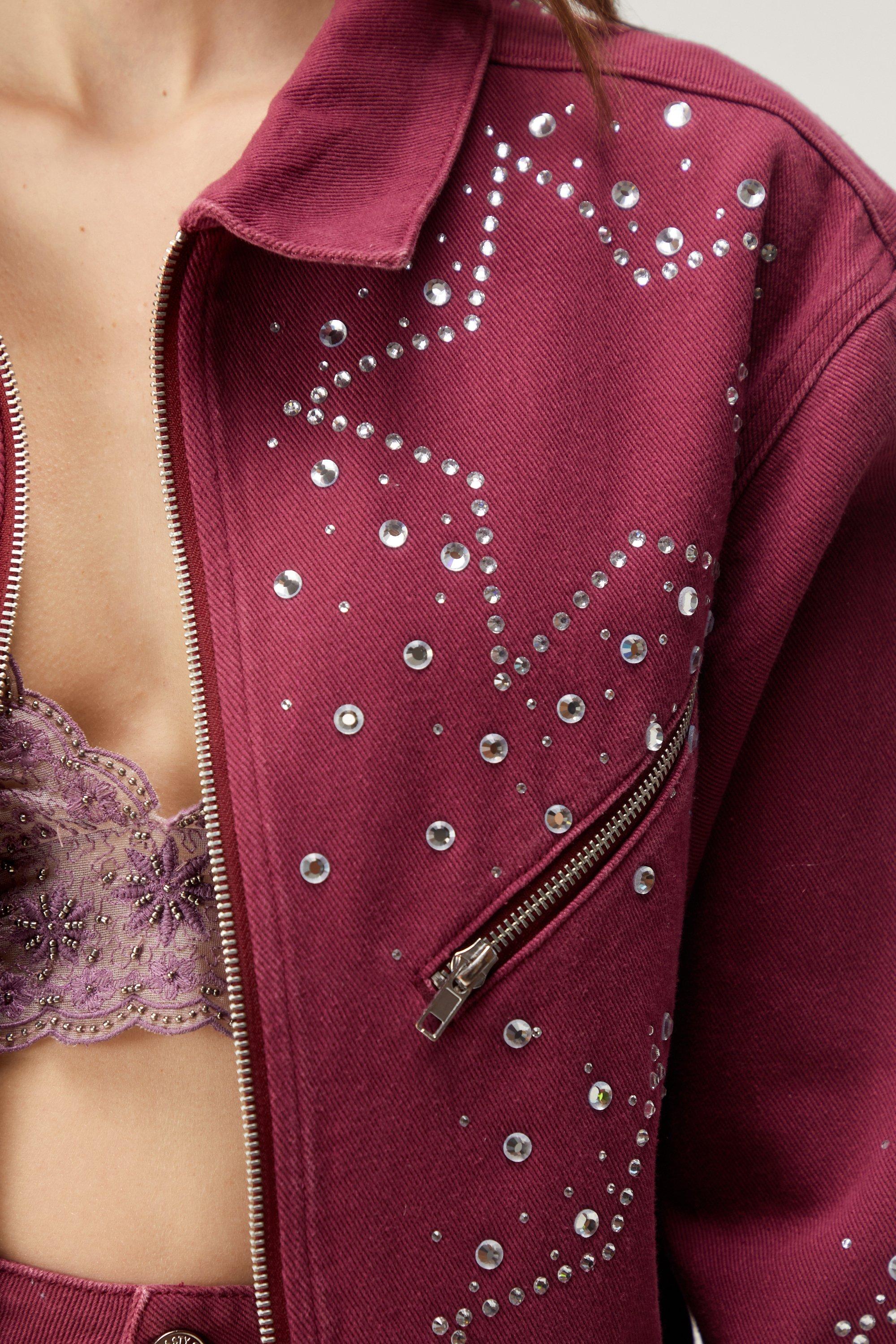 Diamante Star Studded Bomber Jacket