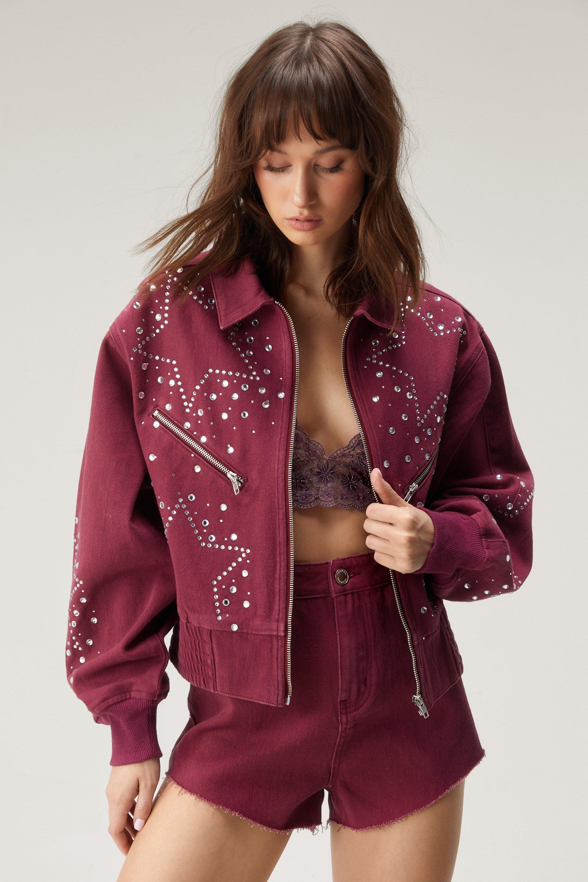 Diamante Star Studded Bomber Jacket