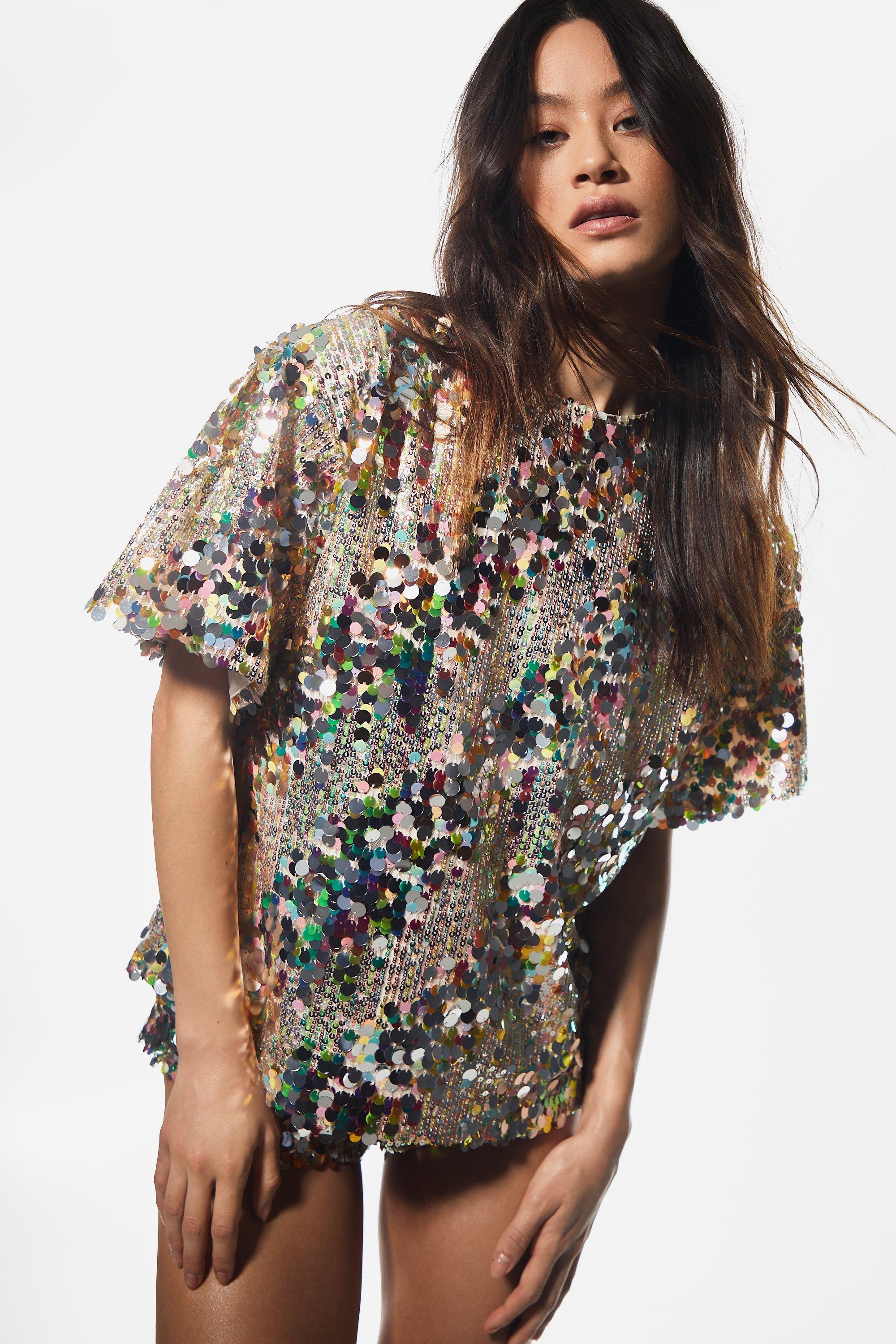 Sequin Oversized Drop Shoulder T-Shirt