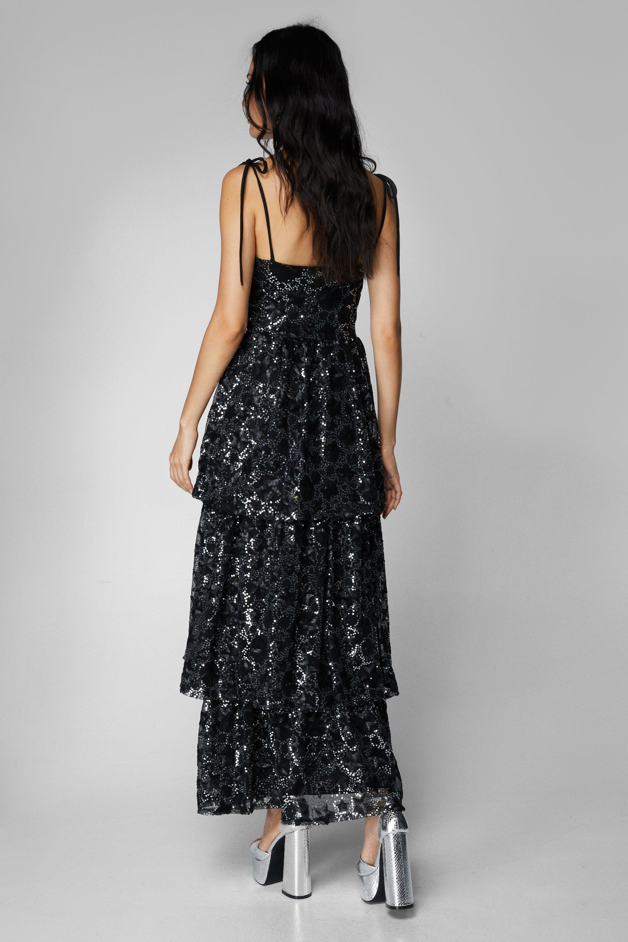 Star Sequin Layered Maxi Dress