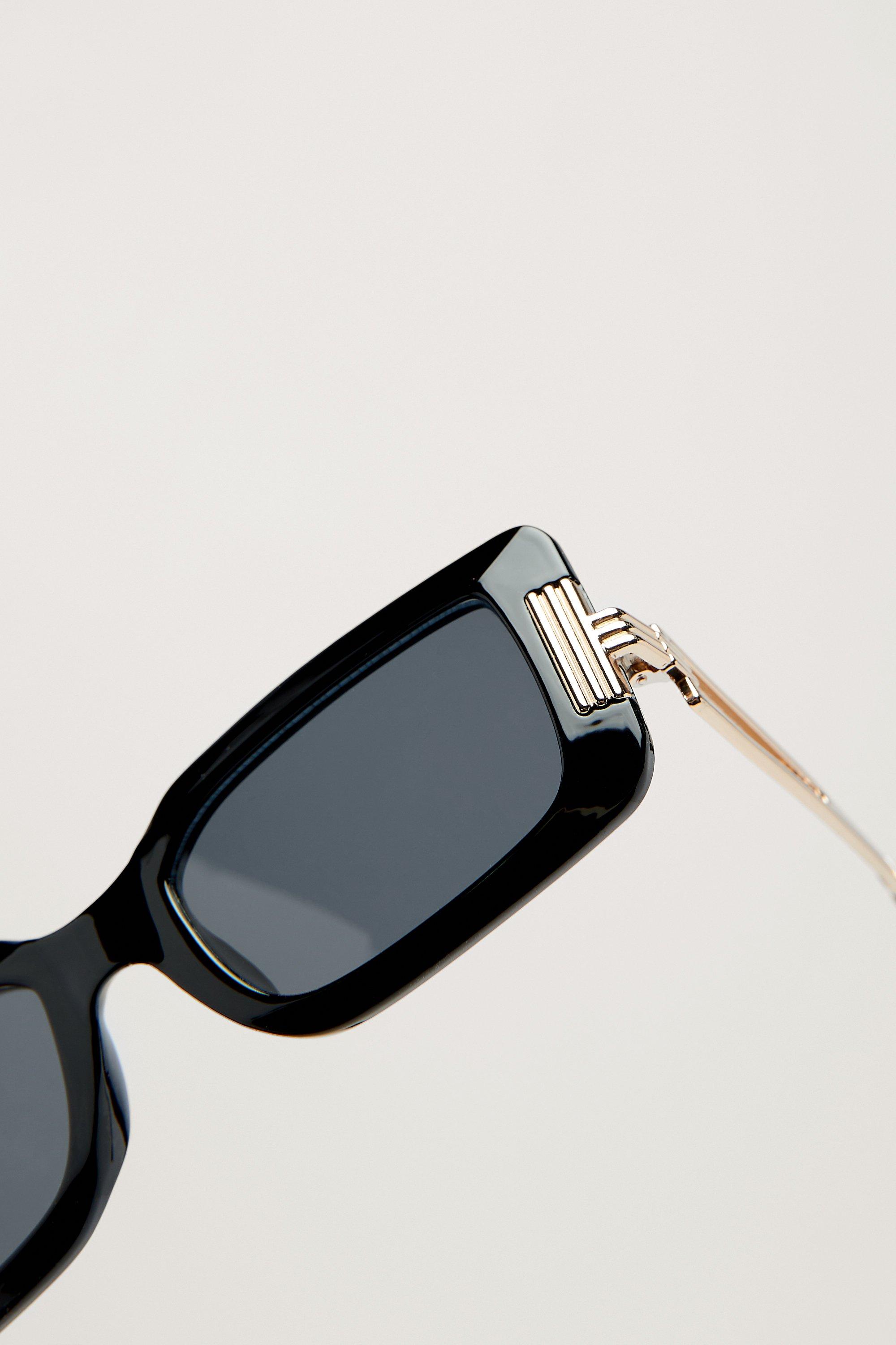 Rectangular Metallic Trim Sunglasses