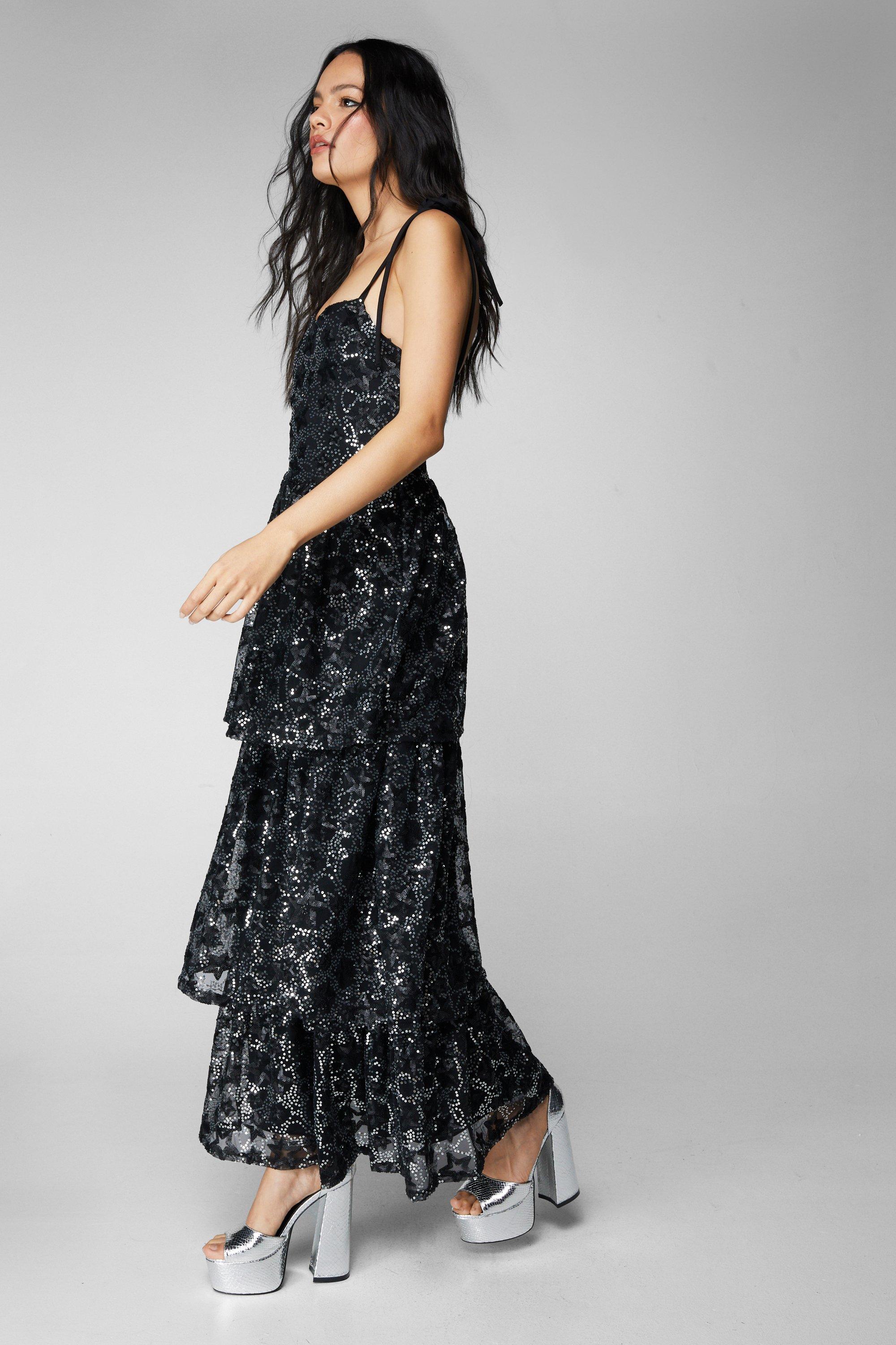 Star Sequin Layered Maxi Dress