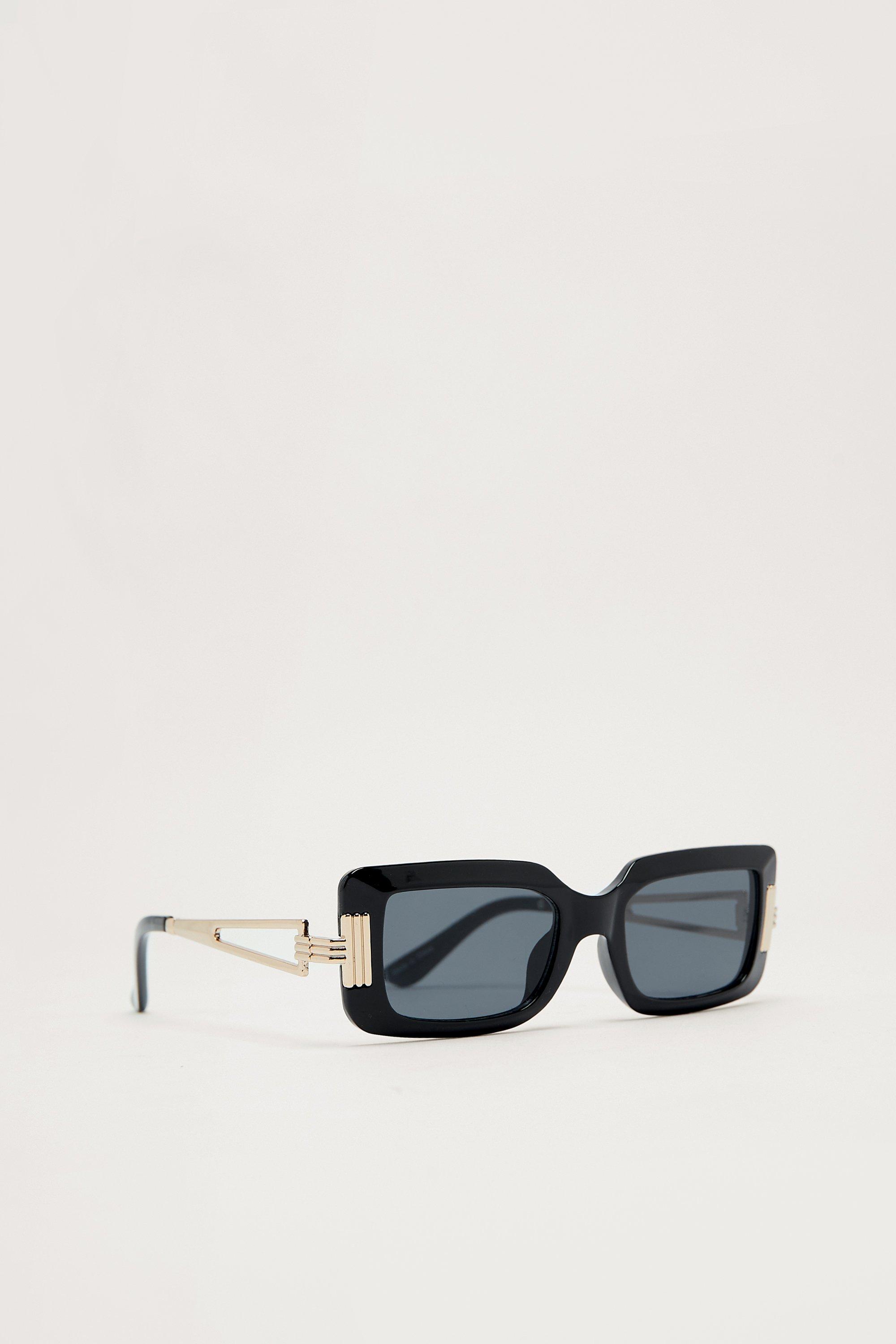 Rectangular Metallic Trim Sunglasses