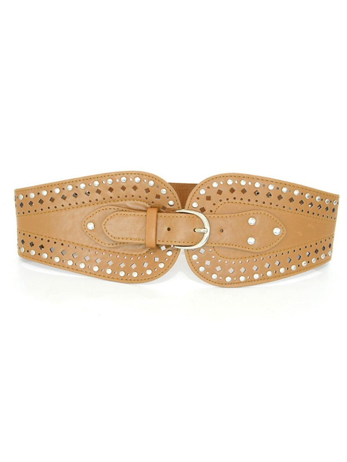 Vintage Plain Rivet Hollow Pin Buckle Elastic Wide Belt