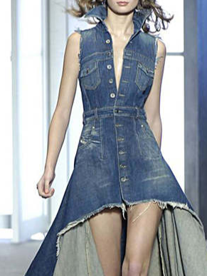 Casual Shawl Collar Loose Denim Dress