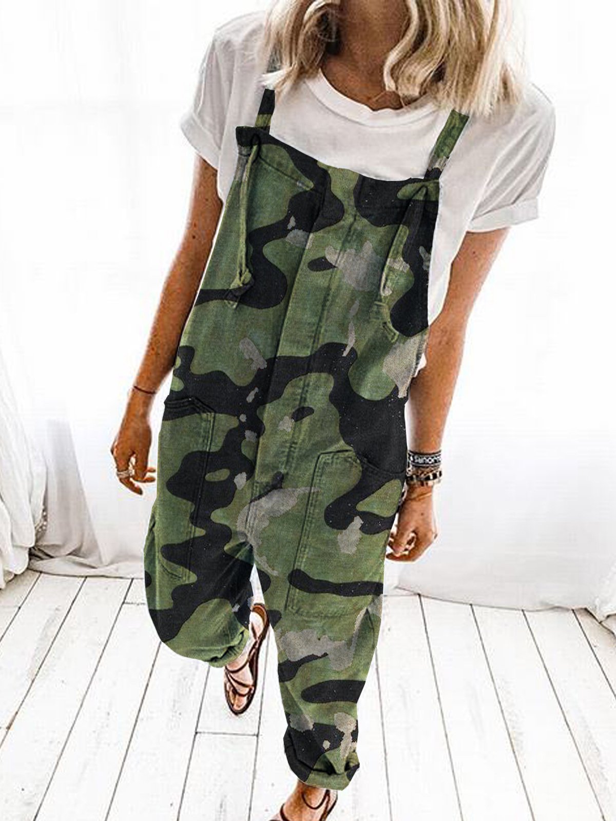 Green Shift Casual Denim Camouflage Jumpsuit