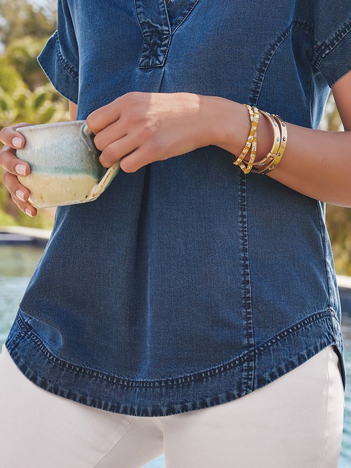 Casual Denim Short Sleeve Top