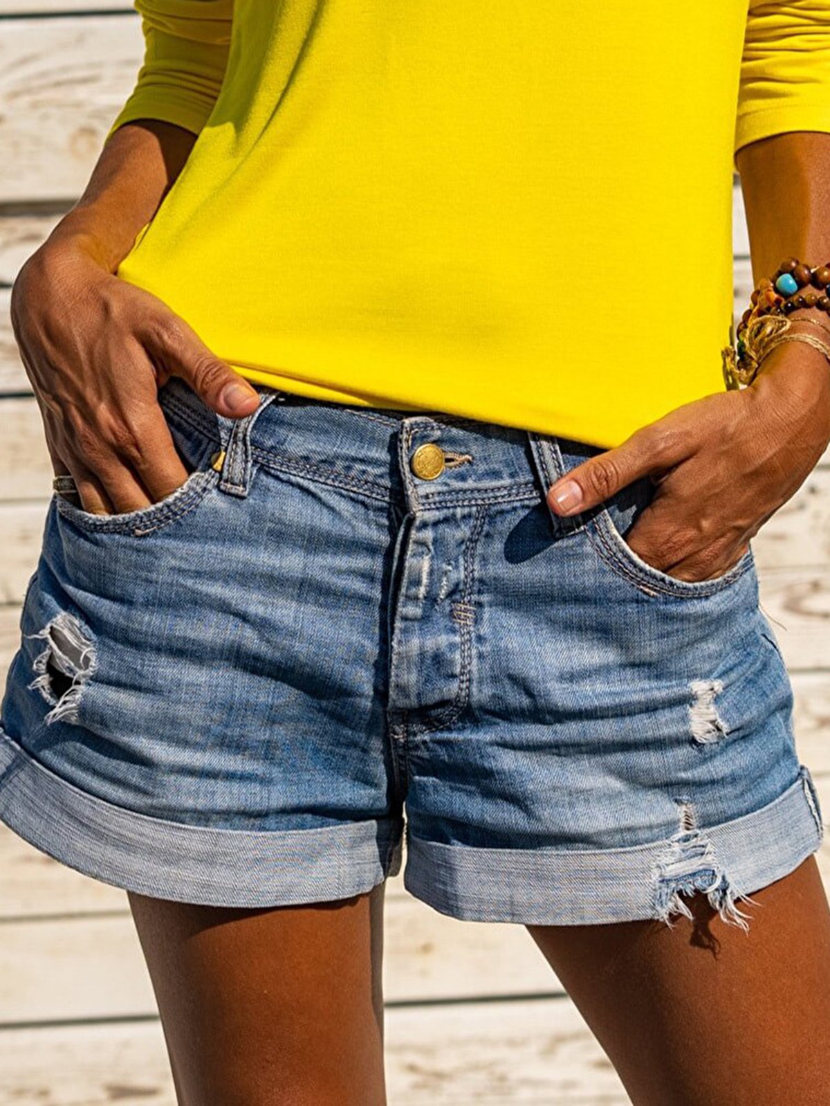 Denim Casual Plain Shorts