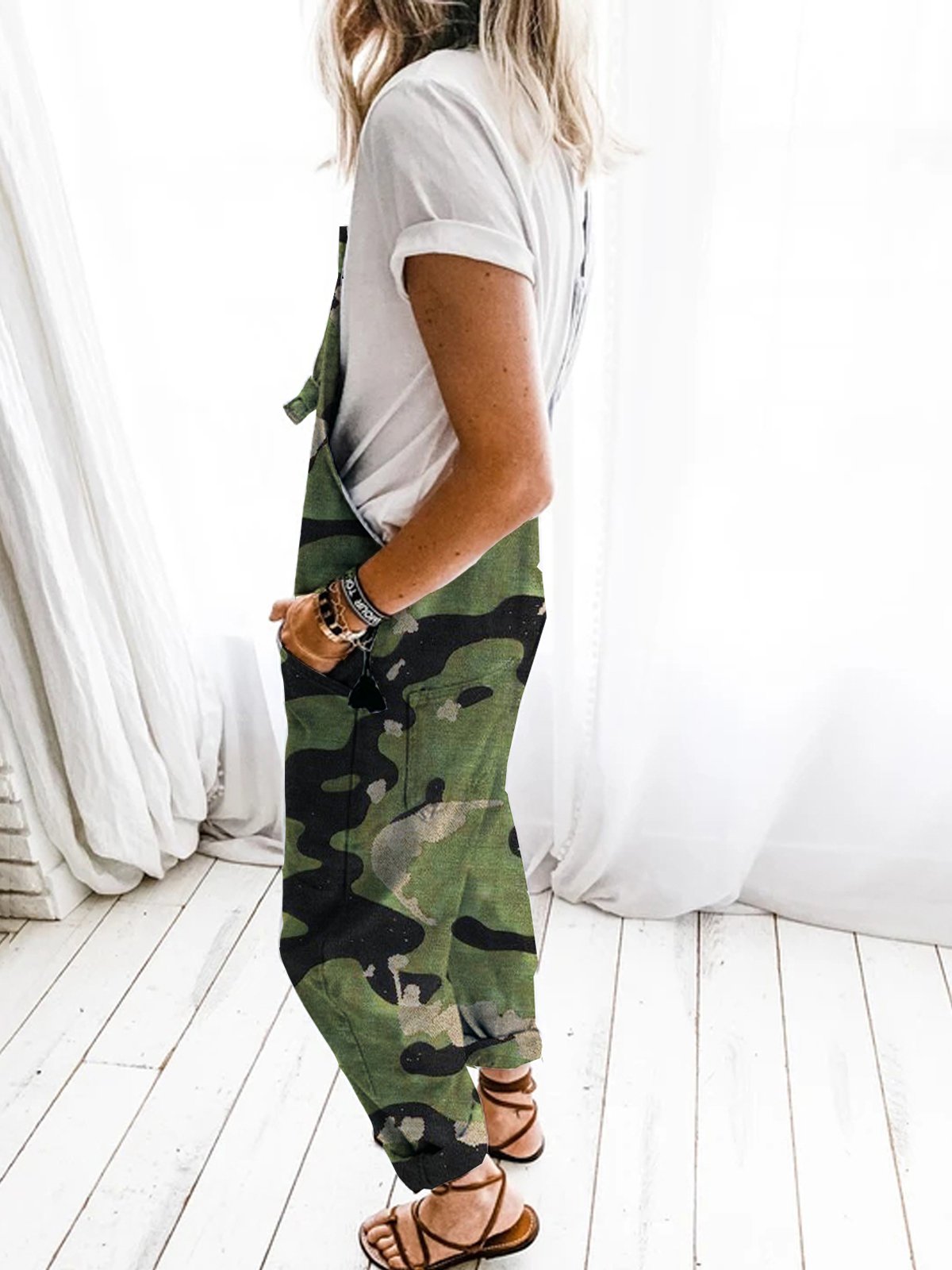 Green Shift Casual Denim Camouflage Jumpsuit