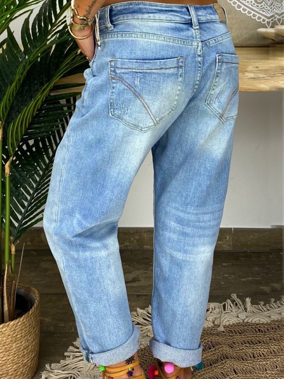 Blue Casual Denim Solid Pants