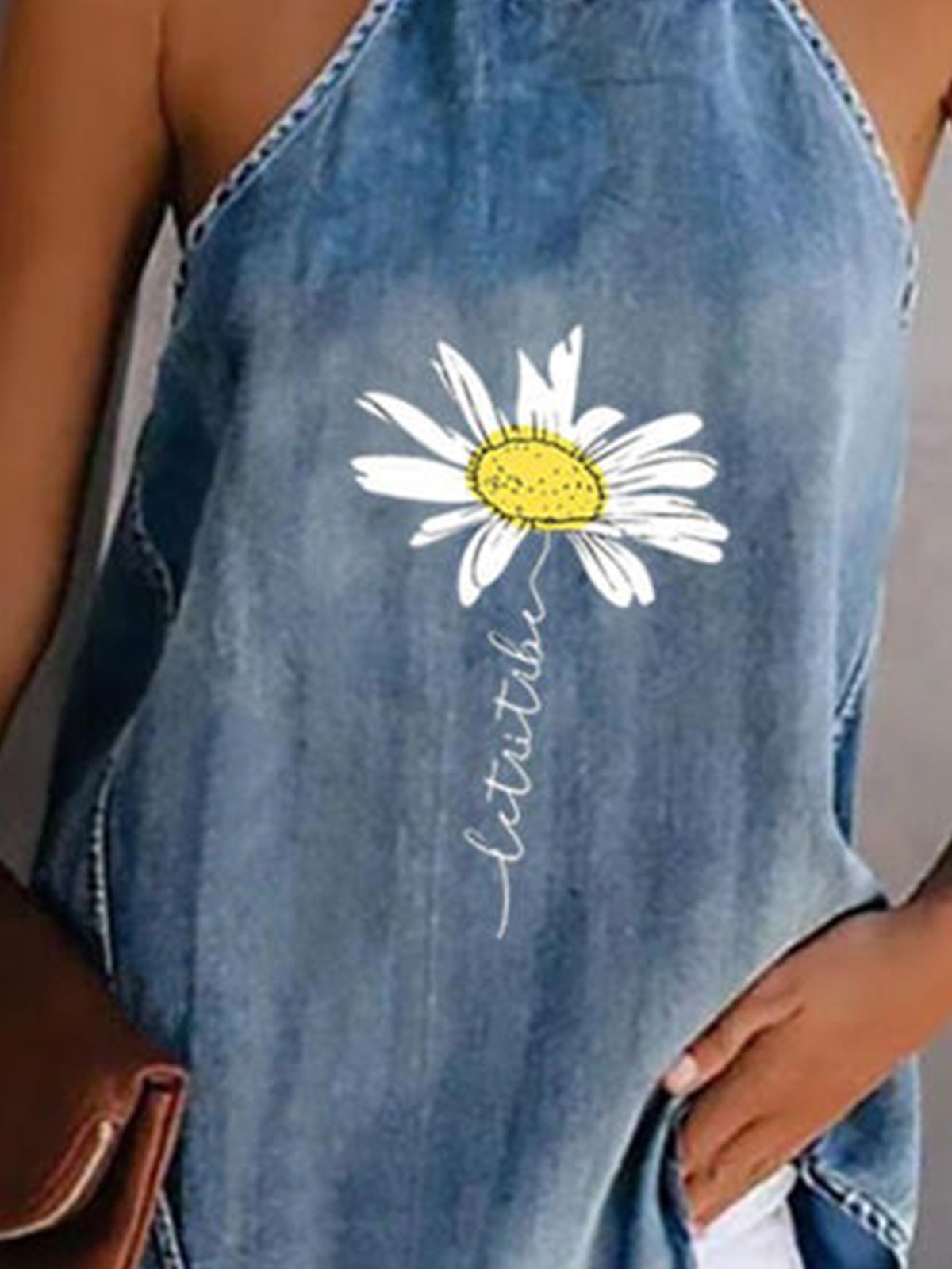 Vintage Sleeveless Daisy Printed Halter Casual Top