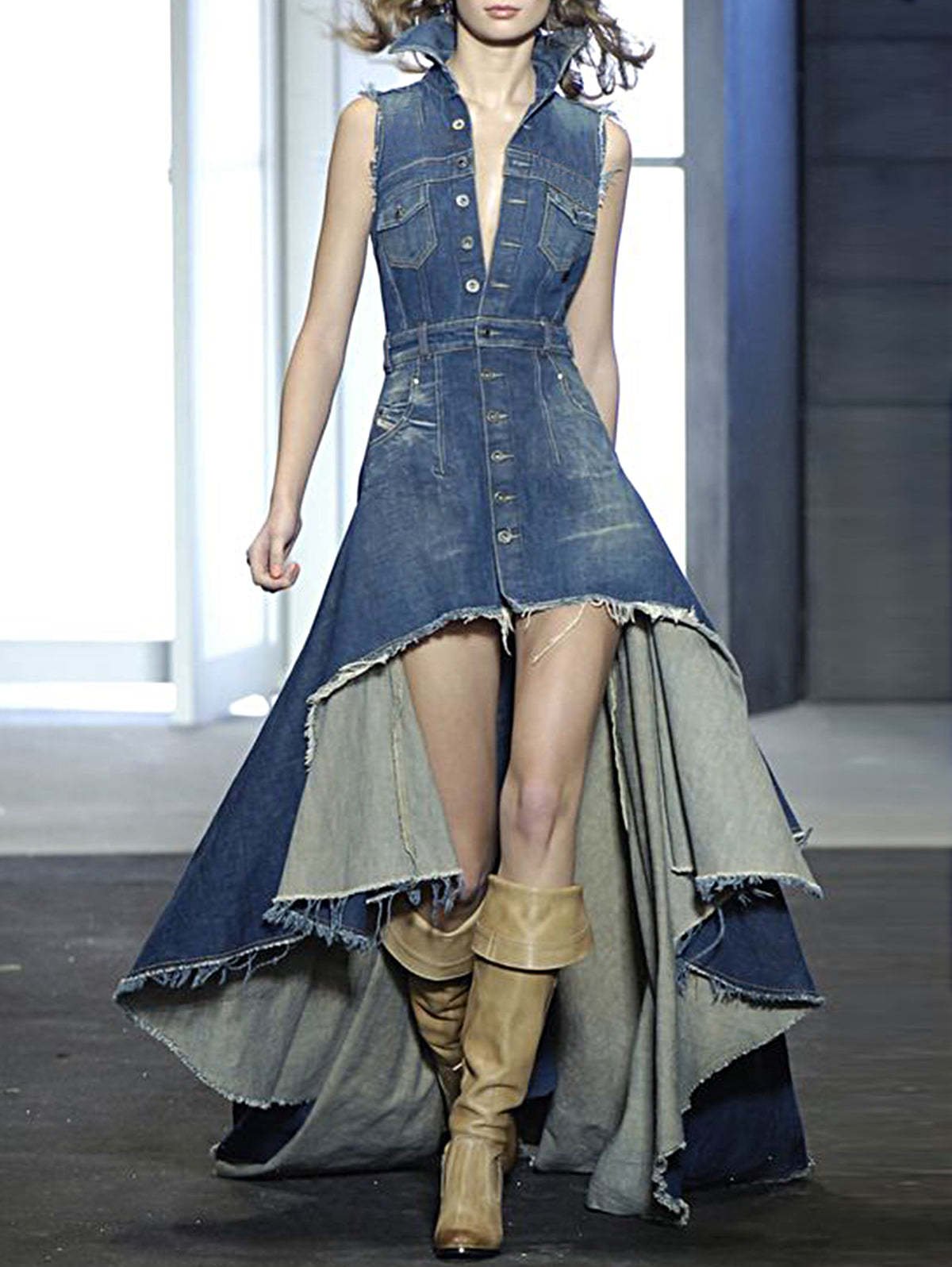 Casual Shawl Collar Loose Denim Dress