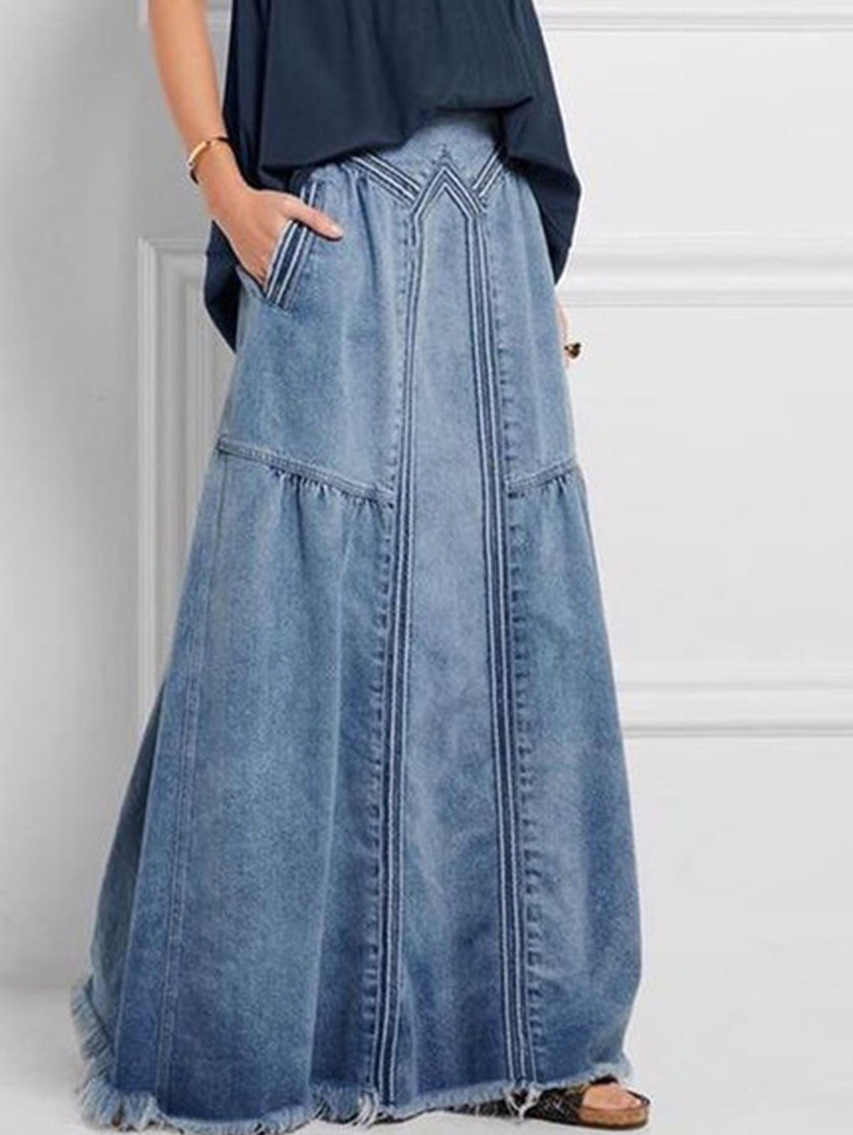 Women's Casual Brushed Elastic Waist Denim Skirt