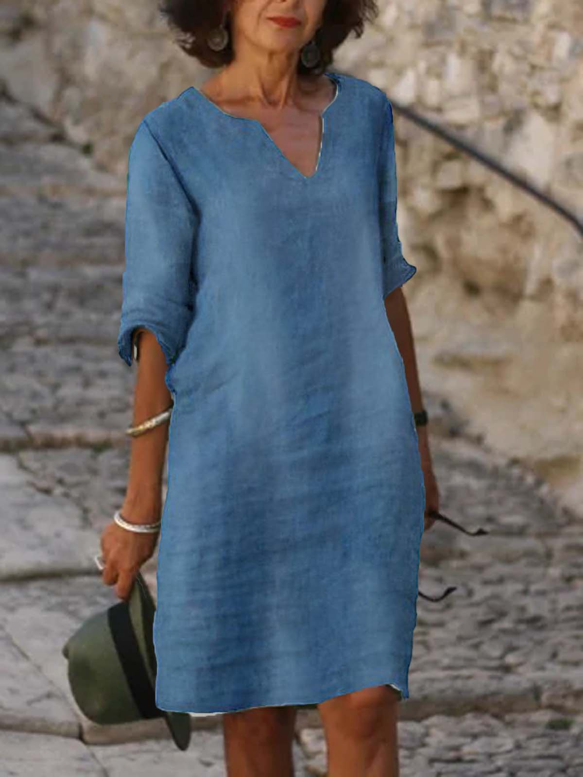 Shift Half Sleeve Casual Weaving Dress